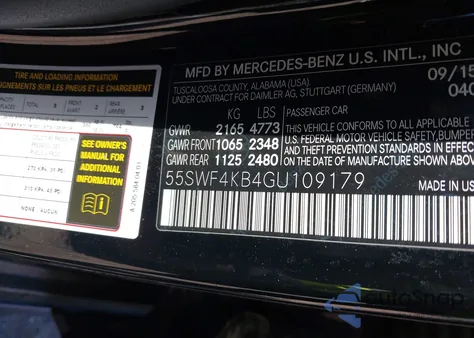 2016 Mercedes-Benz C 300 4Matic/Luxury 4Matic/Sport 4Matic from USA, damaged, VIN 55SWF4KB4GU109179